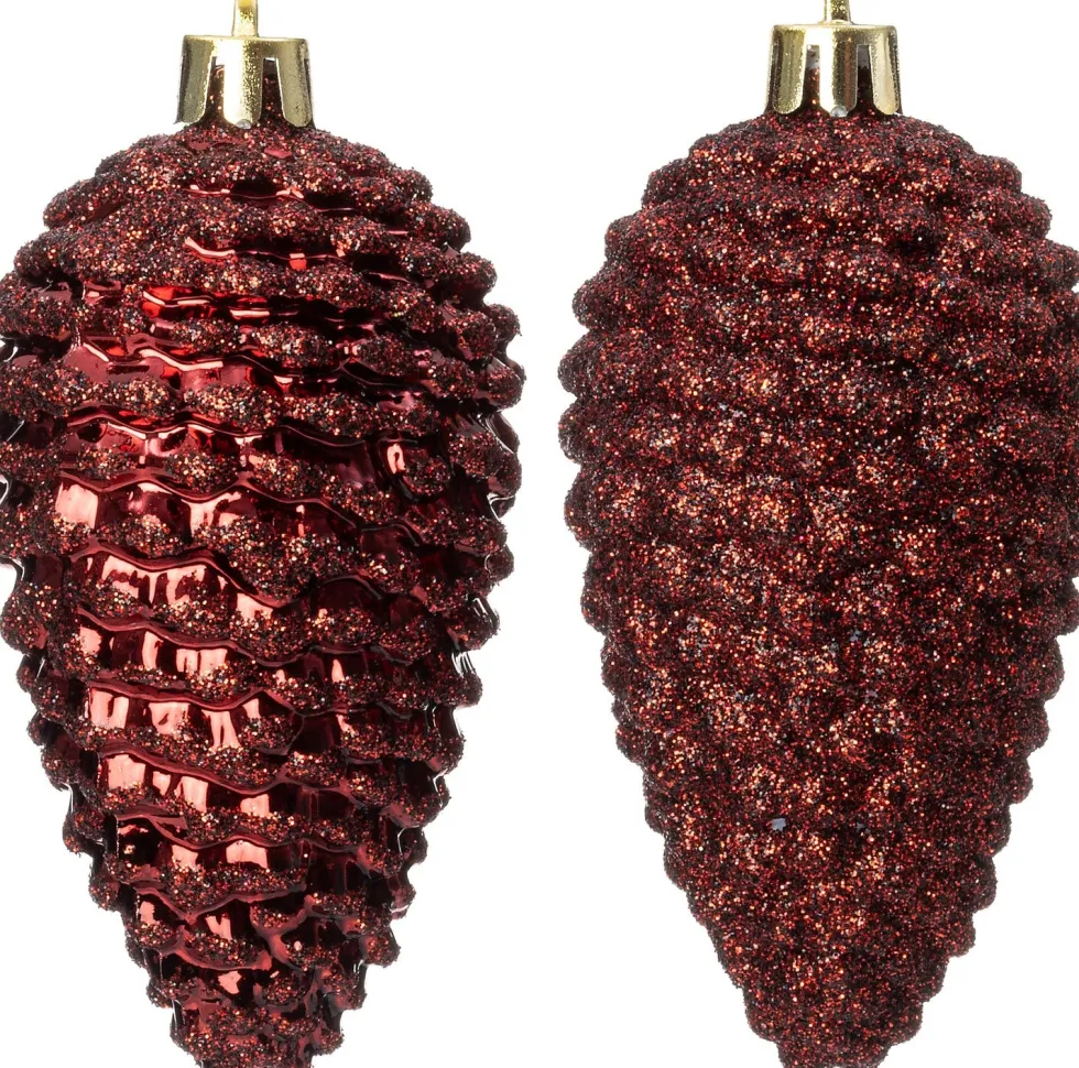 Intratuin kerst ornament Sien dennenappel bordeaux D 5 H 10 cm 4 stuks