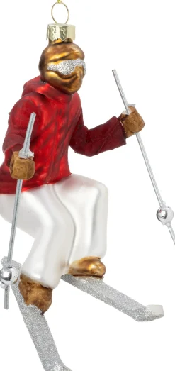 Intratuin kerst ornament Ski skiër wit / rood 10,6 x 11,5 x 11 cm