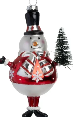 Intratuin kerst ornament sneeuwpop wit / rood 8,3 x 6,2 x 14,8 cm