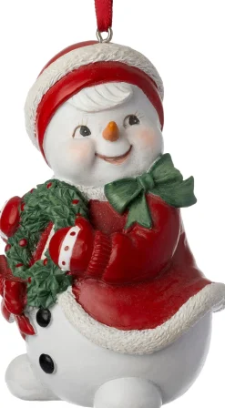 Intratuin kerst ornament sneeuwpop wit / rood 6,2 x 5,8 x 9,2 cm