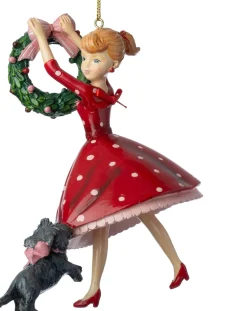 Intratuin kerst ornament Suzy meisje met kerstkrans rood 12,9 x 7,6 x 15,5 cm