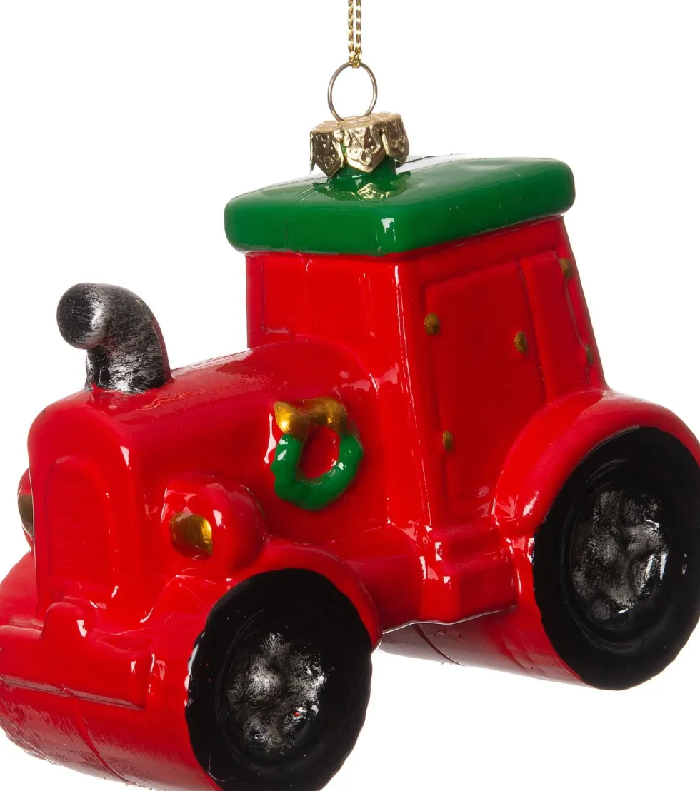Intratuin kerst ornament tractor rood 10,3 x 5,3 x 7,4 cm