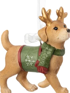Intratuin kerst ornament Vico hond met gewei bruin 8,5 x 3,8 x 8,5 cm