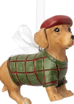 Intratuin kerst ornament Vico hond met trui groen / bruin 3 x 9,3 x 6,4 cm