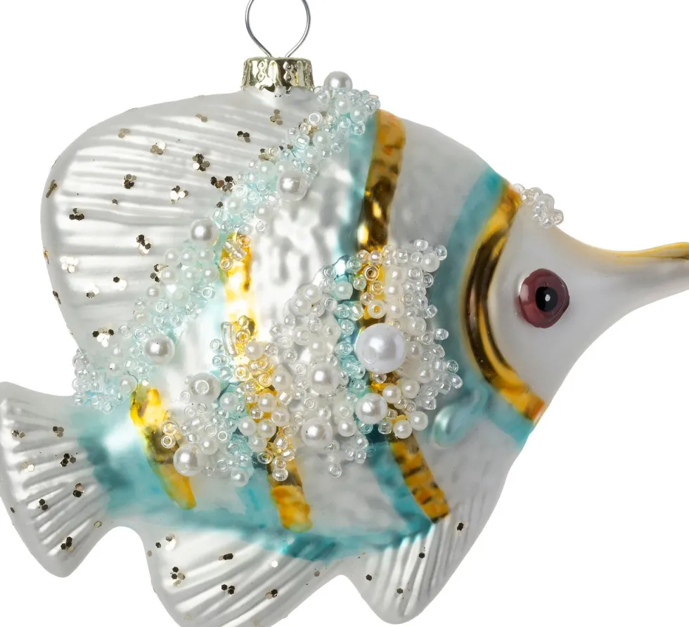Intratuin kerst ornament vis wit / goud 12,3 x 9,2 x 5,6 cm