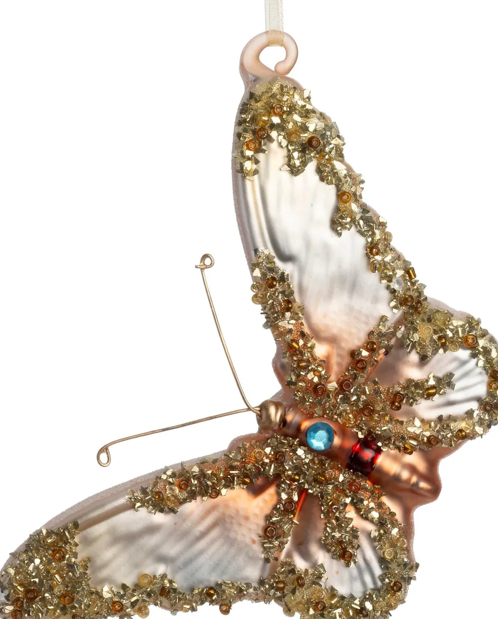 Intratuin kerst ornament vlinder goud / blauw 12,5 x 3 x 8 cm