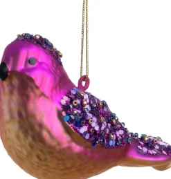 Intratuin kerst ornament vogel roze / paars 6 x 5 x 10 cm