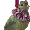 Intratuin kerst ornament vogel met bloemen groen / paars 8,8 x 4,5 x 6,4 cm