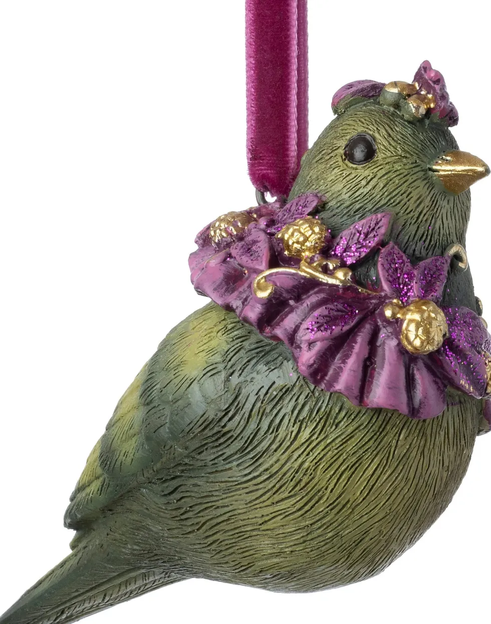 Intratuin kerst ornament vogel met bloemen groen / paars 8,8 x 4,5 x 6,4 cm