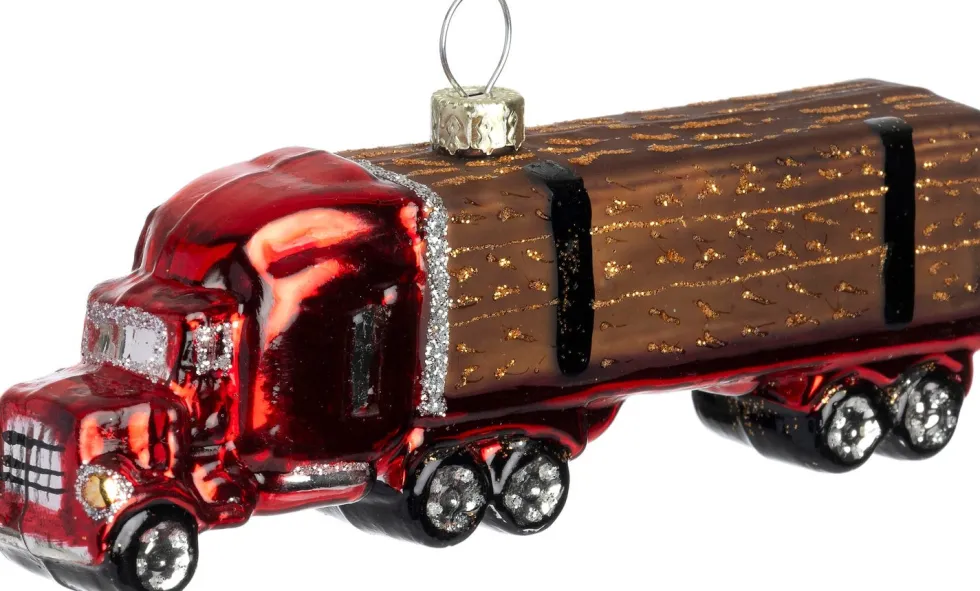 Intratuin kerst ornament vrachtwagen rood / bruin 3,2 x 12,4 x 4,3 cm