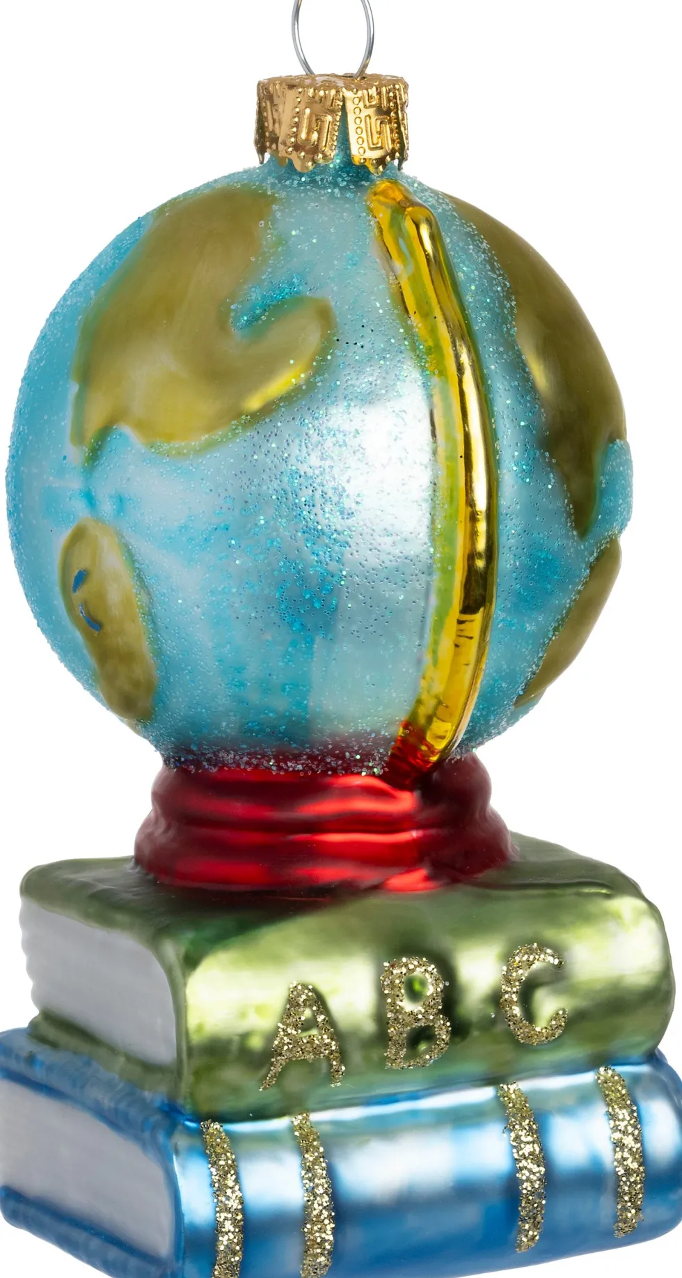 Intratuin kerst ornament wereldbol met boeken blauw / groen 5,7 x 6,1 x 11 cm