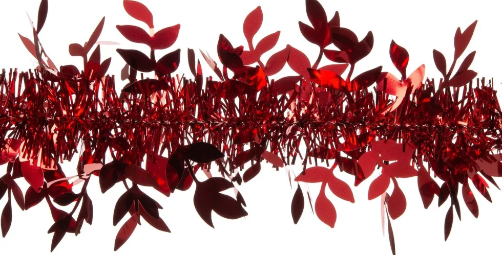 Intratuin kerstslinger met lametta en bladeren rood 200 cm