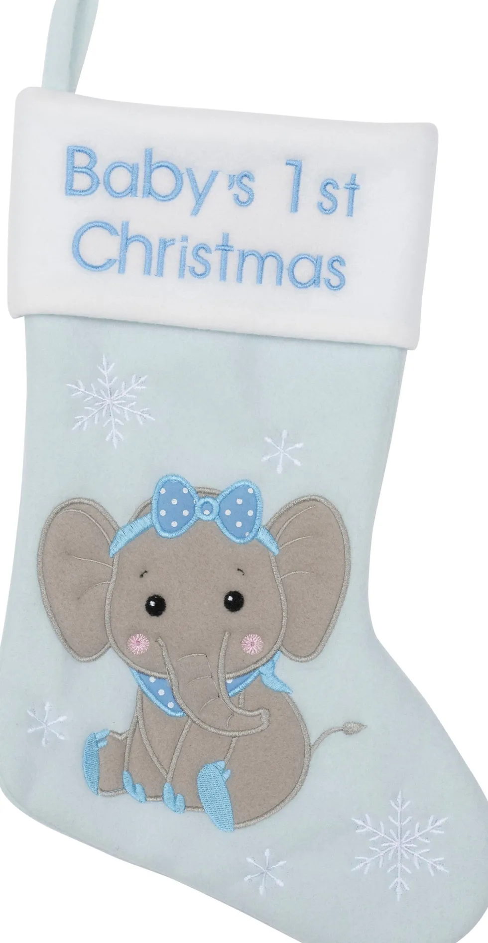 Intratuin kerstsok Baby olifant blauw / wit 25 x 40 cm