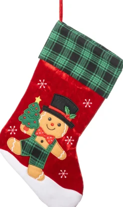 Intratuin kerstsok gemberkoekman rood / groen 25 x 40 cm