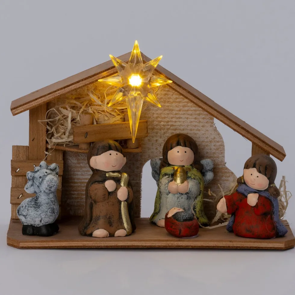 Intratuin kerststal met figuren 22,5 x 8,5 x 16,5 cm