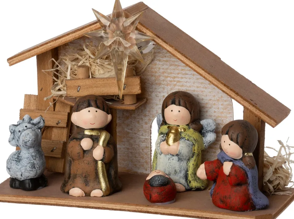Intratuin kerststal met figuren 22,5 x 8,5 x 16,5 cm