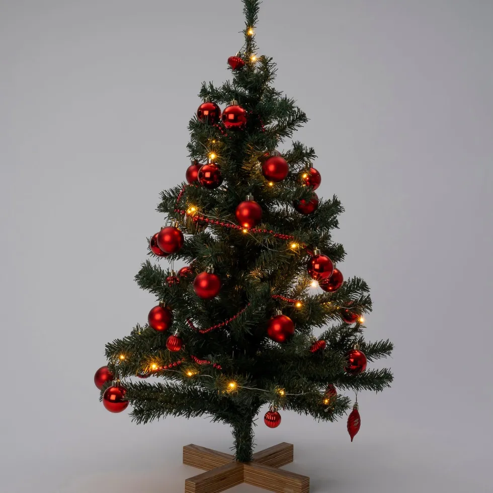 Intratuin kunstkerstboom Lawton kerstbal rood op voet met 40 lampjes extra warm D 55 H 90 cm