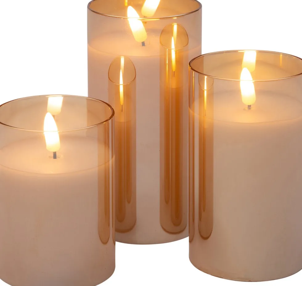 Intratuin LED kaars in glas goud D 7,5 H 10/12/15 cm 3 stuks