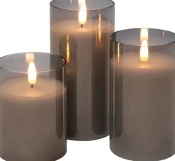 Intratuin LED kaars in glas grijs D 7,5 H 10/12/15 cm 3 stuks