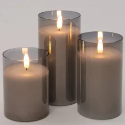 Intratuin LED kaars in glas grijs D 7,5 H 10/12/15 cm 3 stuks