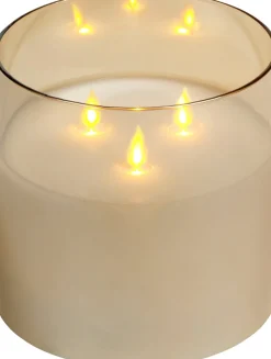 Intratuin LED kaars in glas met timer goud / wit D 15,5 H 15,5 cm