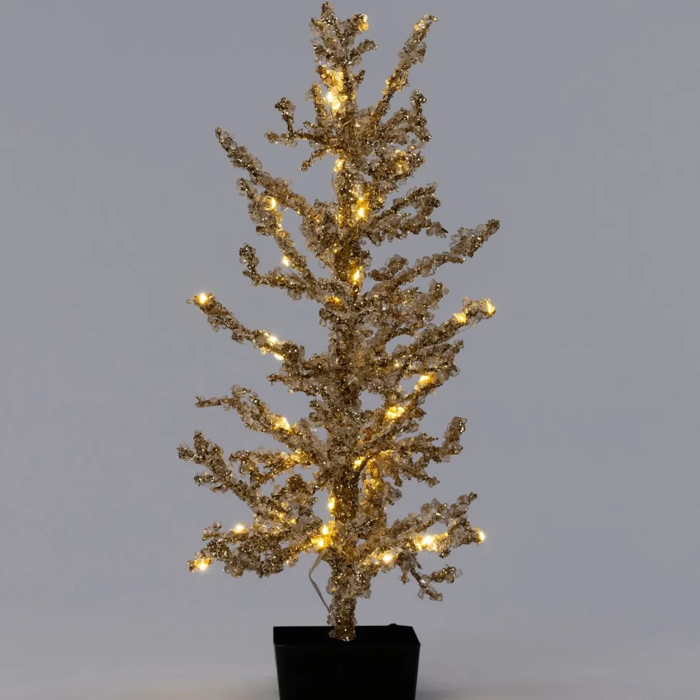Intratuin mini kunstkerstboom Kristal goud met 60 lampjes warm wit D 28 H 46 cm