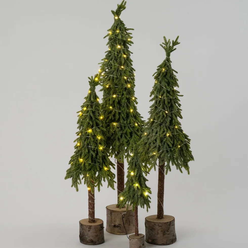 Intratuin mini kunstkerstboom op berk voet met 15 lampjes warm wit D 12 H 40 cm
