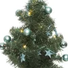 Intratuin mini kunstkerstboom met versiering lichtblauw op jute voet met 10 lampjes warm wit D 28 H 45