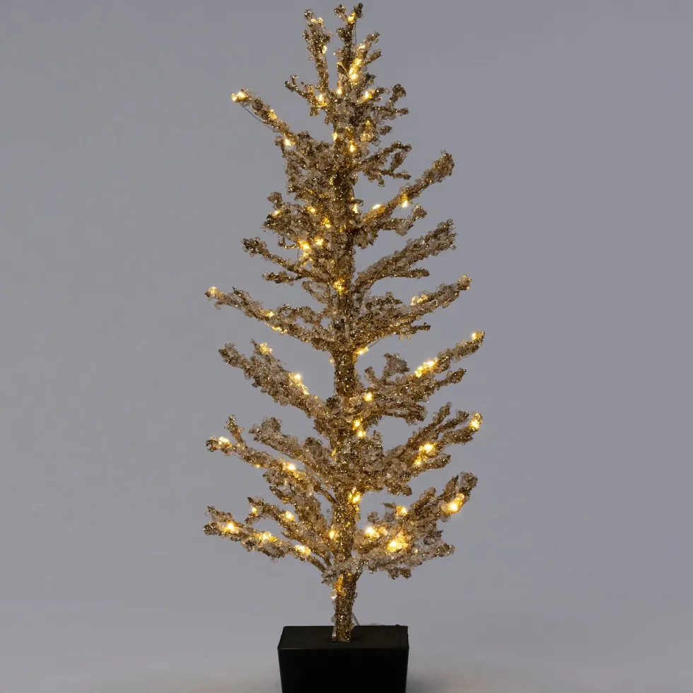 Intratuin mini kunstkerstboom Kristal goud met 60 lampjes warm wit D 38 H 61 cm