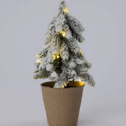 Intratuin mini kunstkerstboom Kraft besneeuwd met 10 lampjes warm wit D 12 H 23 cm
