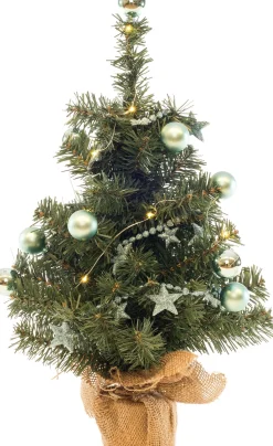 Intratuin mini kunstkerstboom met versiering op jute voet met lampjes warm wit H 60 cm