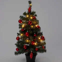 Intratuin mini kunstkerstboom Lawton kerstbal rood met 20 lampjes extra warm D 32 H 60 cm