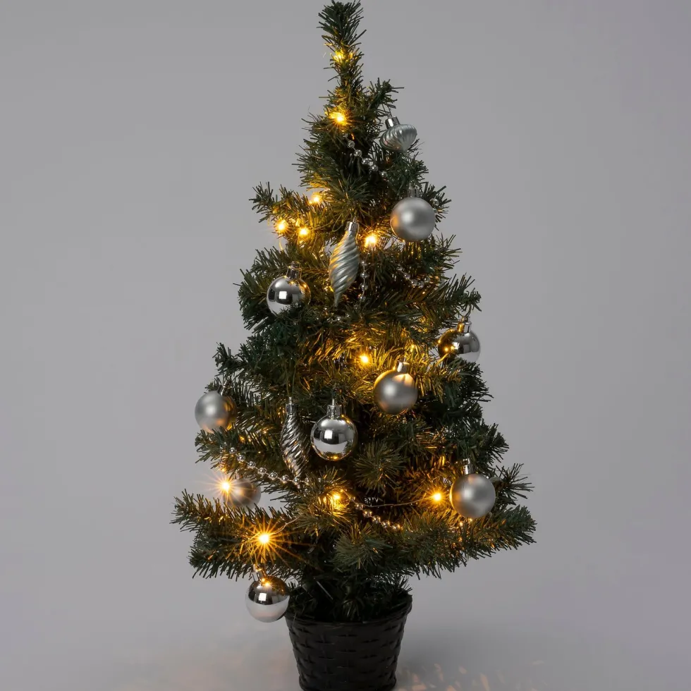 Intratuin mini kunstkerstboom Lawton kerstbal zilver met 20 lampjes extra warm D 32 H 60 cm