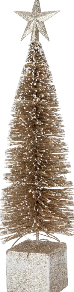 Intratuin mini kunstkerstboom Frank beige op voet met 10 lampjes warm wit D 12 H 40 cm
