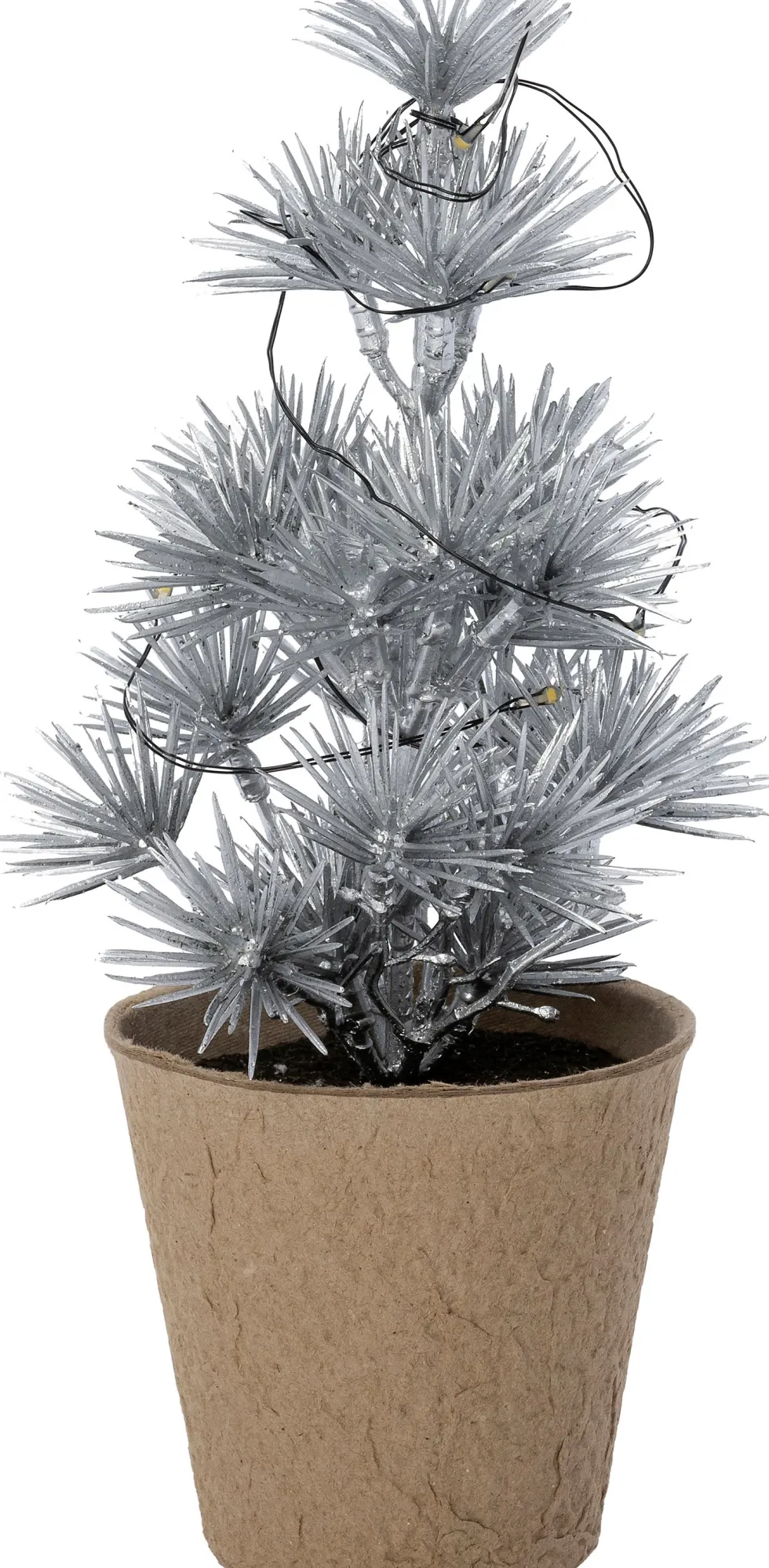 Intratuin mini kunstkerstboom Kraft zilver met 10 lampjes warm wit D 12 H 22 cm