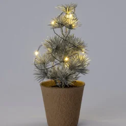 Intratuin mini kunstkerstboom Kraft zilver met 10 lampjes warm wit D 12 H 22 cm