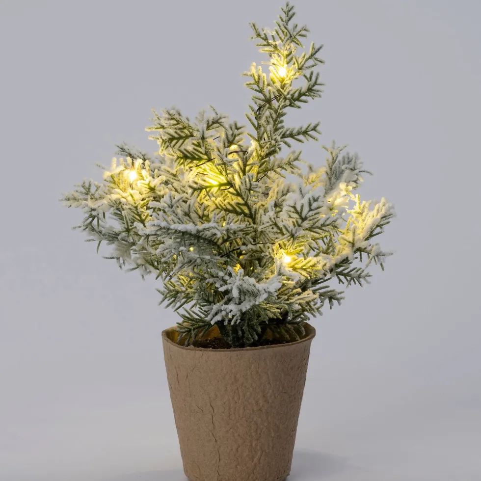Intratuin mini kunstkerstboom Kraft besneeuwd met 10 lampjes warm wit D 8 H 22 cm
