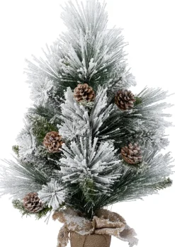 Intratuin mini kunstkerstboom Tamaki besneeuwd dennenappels op jute voet D 30 H 45 cm