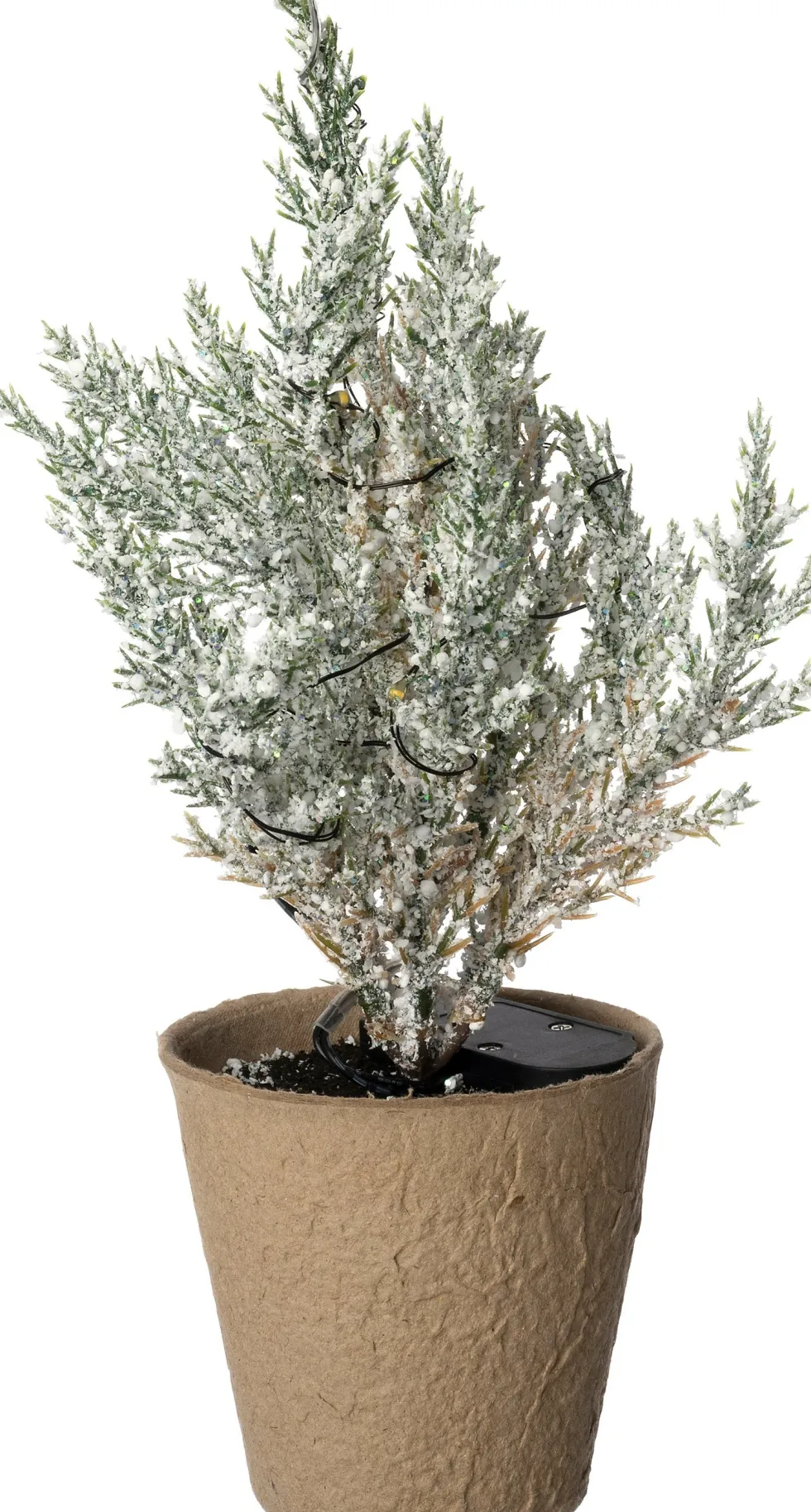 Intratuin mini kunstkerstboom Kraft besneeuwd met 10 lampjes warm wit D 12 H 25 cm