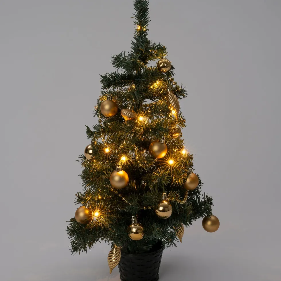 Intratuin mini kunstkerstboom Lawton kerstbal goud met 20 lampjes extra warm D 32 H 60 cm