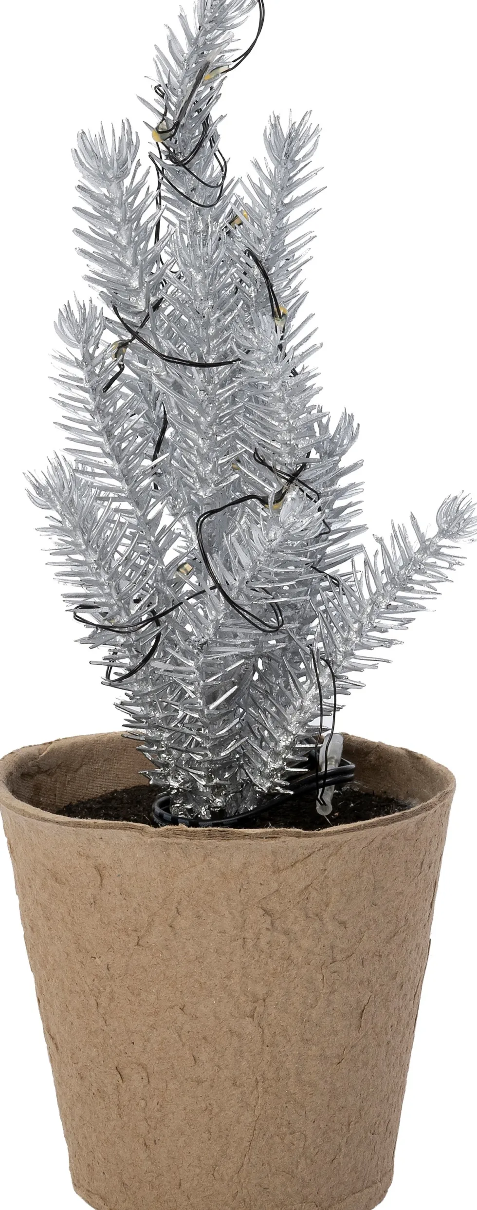 Intratuin mini kunstkerstboom Kraft zilver met 10 lampjes warm wit D 8 H 21 cm