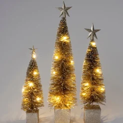 Intratuin mini kunstkerstboom Frank beige op voet met 15 lampjes warm wit D 14 H 60 cm
