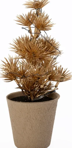 Intratuin mini kunstkerstboom Kraft goud met 10 lampjes warm wit D 12 H 22 cm