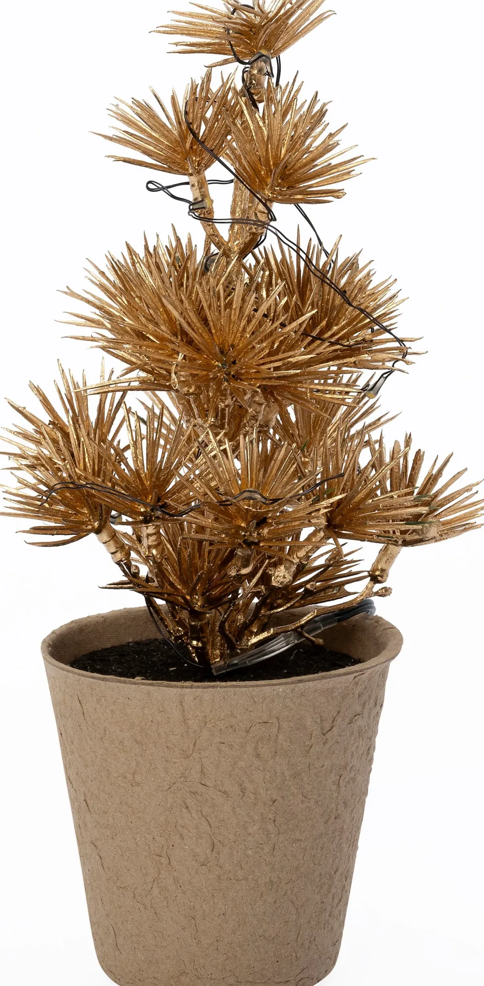 Intratuin mini kunstkerstboom Kraft goud met 10 lampjes warm wit D 12 H 22 cm