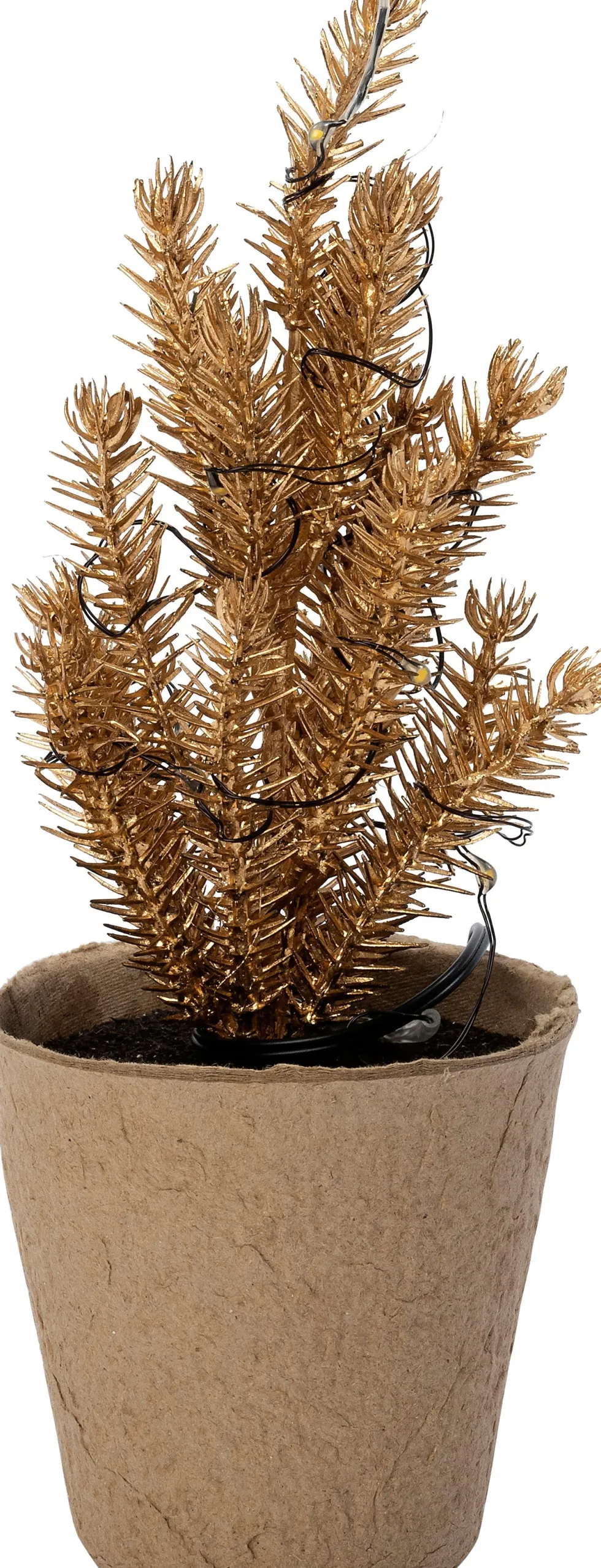 Intratuin mini kunstkerstboom Kraft goud met 10 lampjes warm wit D 8 H 21 cm