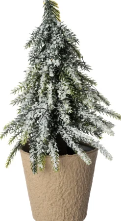 Intratuin mini kunstkerstboom Kraft besneeuwd in pot met 10 lampjes warm wit D 12 H 23 cm