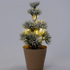 Intratuin mini kunstkerstboom Kraft besneeuwd met 10 lampjes warm wit D 12 H 22 cm