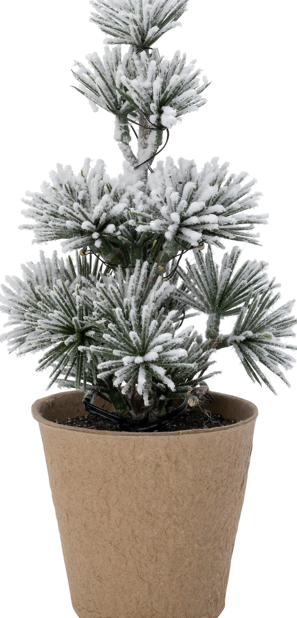 Intratuin mini kunstkerstboom Kraft besneeuwd met 10 lampjes warm wit D 12 H 22 cm
