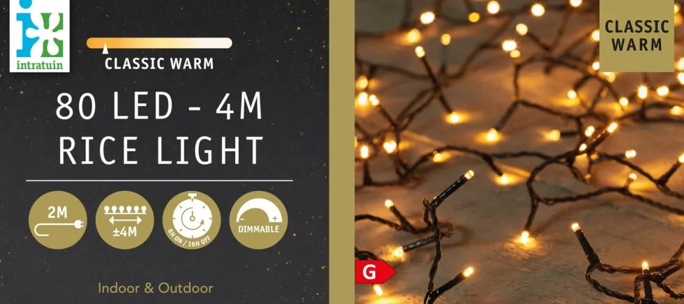 Intratuin miniverlichting zwart met 80 lampjes classic warm 4 m