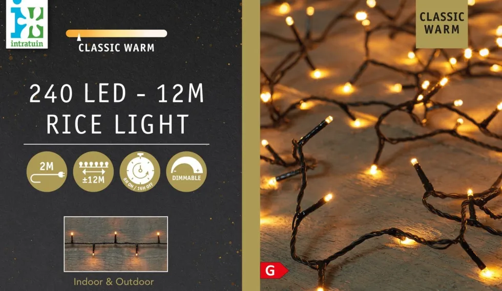Intratuin miniverlichting zwart met 240 lampjes classic warm 12 m